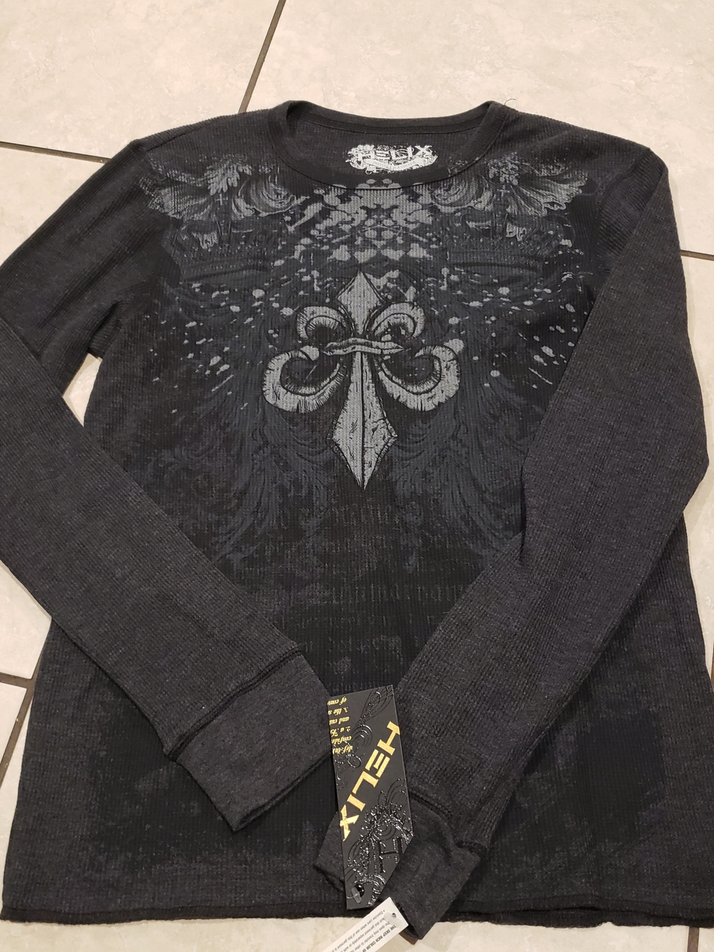 Helix Men's Long Sleeve Black & Gray Graphic Thermal Tee